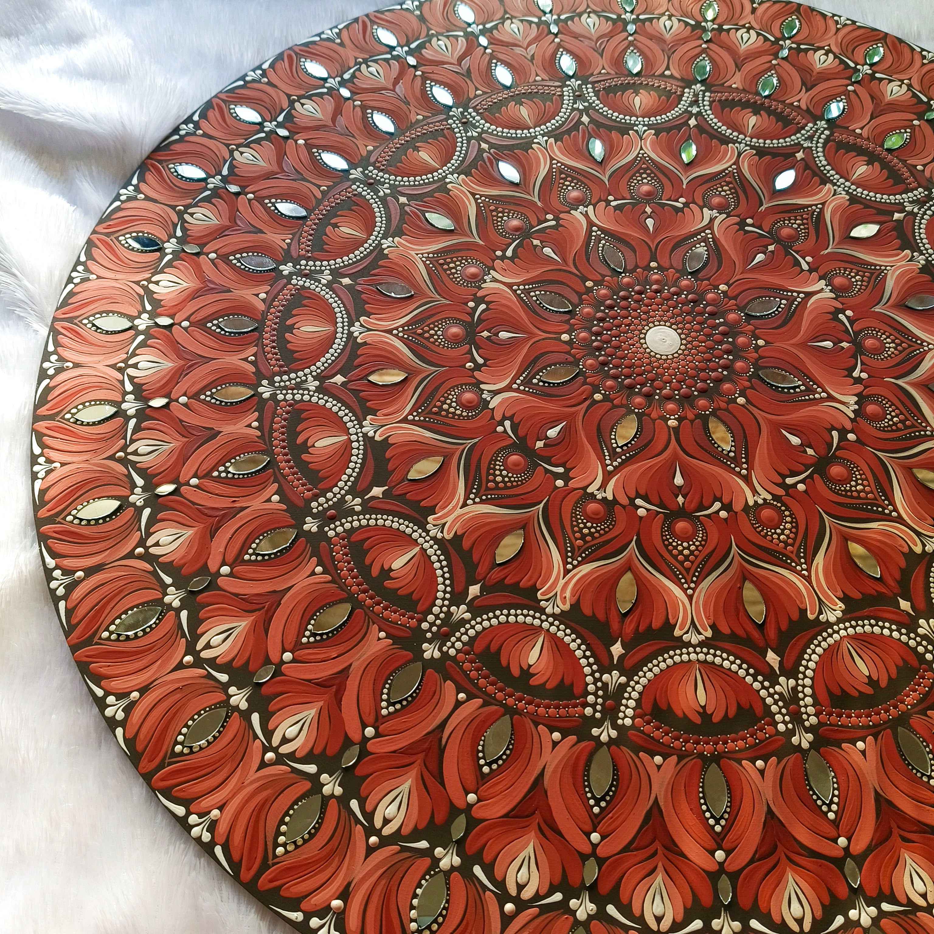 24" Hand-Painted Mandala with mirror embellished