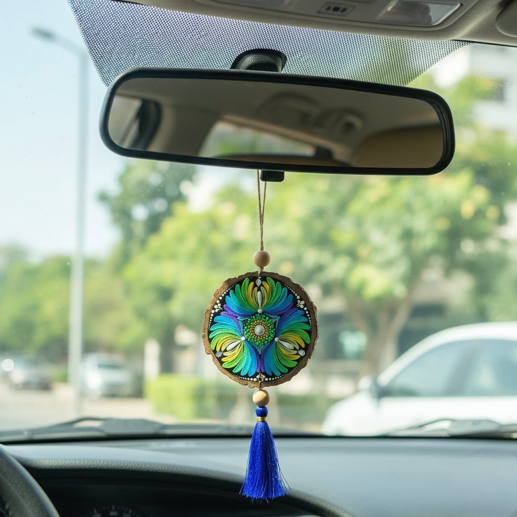 Hand-Painted Mandala Car Charm, Rear View Mirror Hanging charm