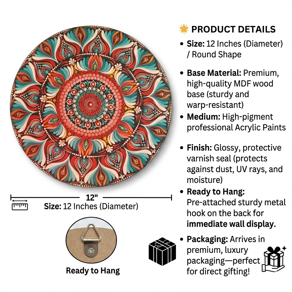 12" Hand-painted Mandala Dot Art Wall Hanging