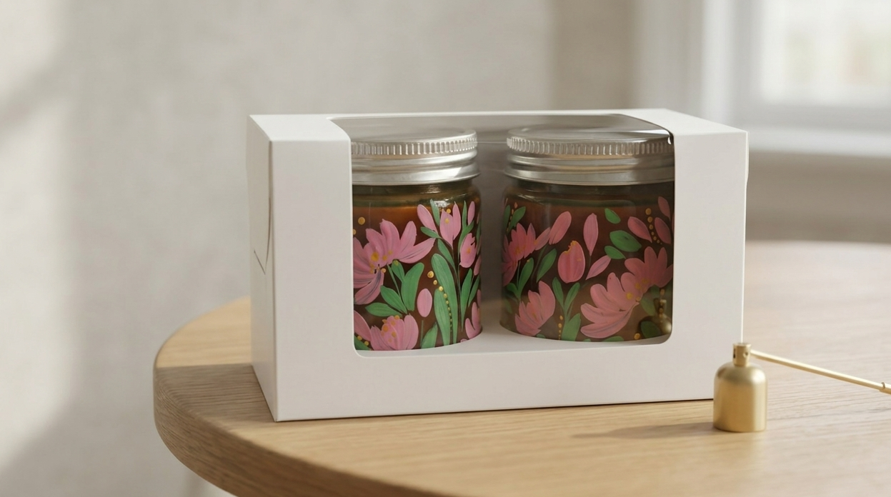 Artisan Hand-Painted Scented Candle (set of 2) | 100ml Glass Jar Candles
