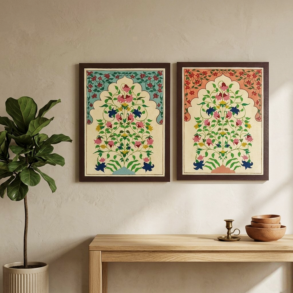 Hand-Painted Jharokha Floral Art | Traditional Indian Home Decor set of 2