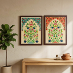 Hand-Painted Jharokha Floral Art | Traditional Indian Home Decor set of 2