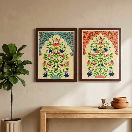 Hand-Painted Jharokha Floral Art | Traditional Indian Home Decor set of 2
