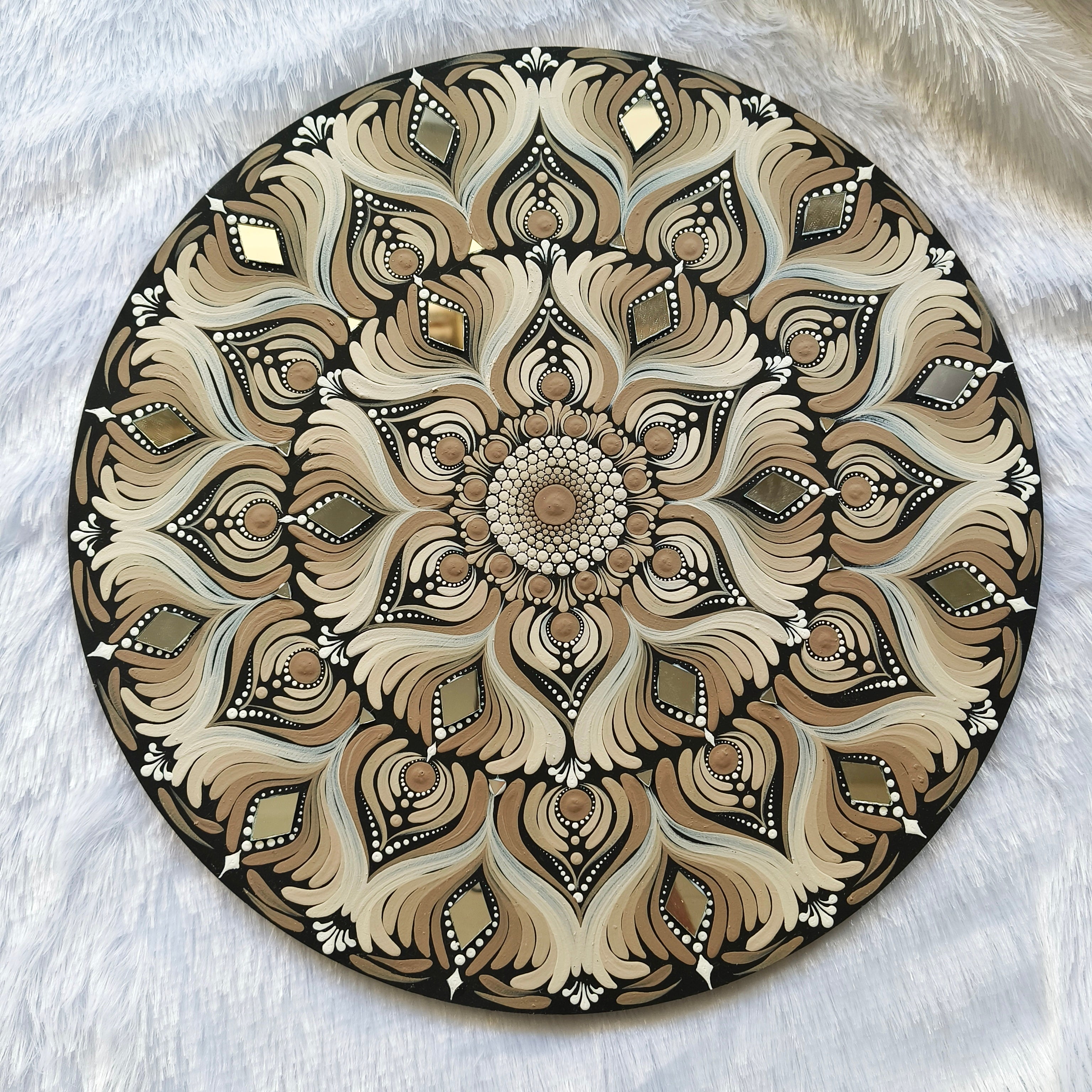 Original handpainted Mandala Dot art Painting 12" Round wood base | Wall art | | Home and living | Wall painting