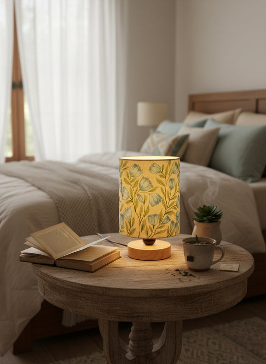 Hand-Painted Table Lamp Shade | Artisan Floral leafy pattern Desk Lamp