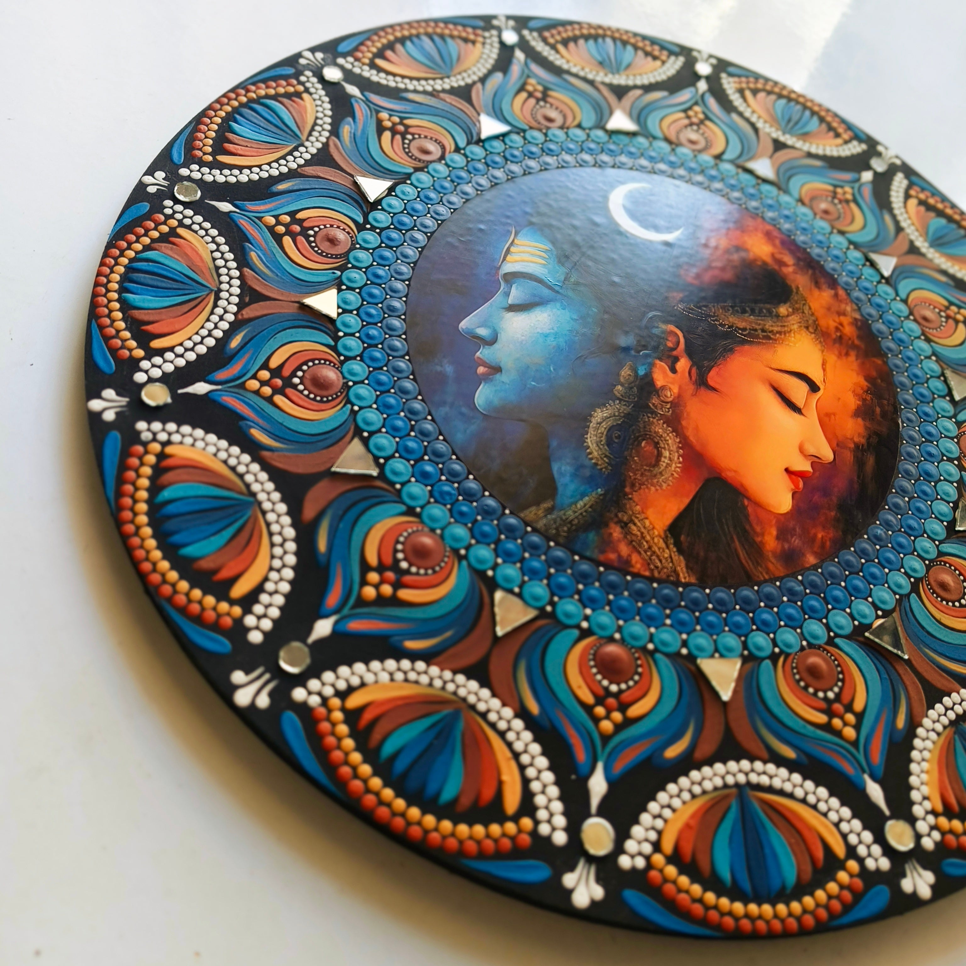 Shiv Shakti Dot Mandala Wall Art - 24 Inch Hand-Painted  - Hindu Spiritual Home Decor - Meditation Room Yoga Studio Art | Spiritual Gift