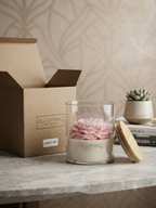 Hand-Poured Floral Soy Wax Candle in Glass Jar with Wooden Lid | 400ml Aesthetic Peony , Lotus Candle | Luxury Home Decor & Gift