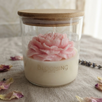 Hand-Poured Floral Soy Wax Candle in Glass Jar with Wooden Lid | 400ml Aesthetic Peony , Lotus Candle | Luxury Home Decor & Gift